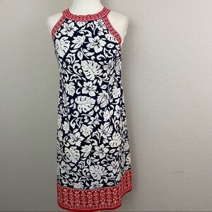 Max Studio Navy & White Floral Racer Back Dress Stretch Small NWT